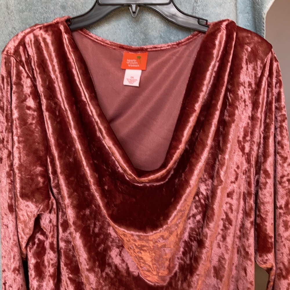Hearts of Palm duller pink velvet like top with stretch 2X - Picture 5 of 17